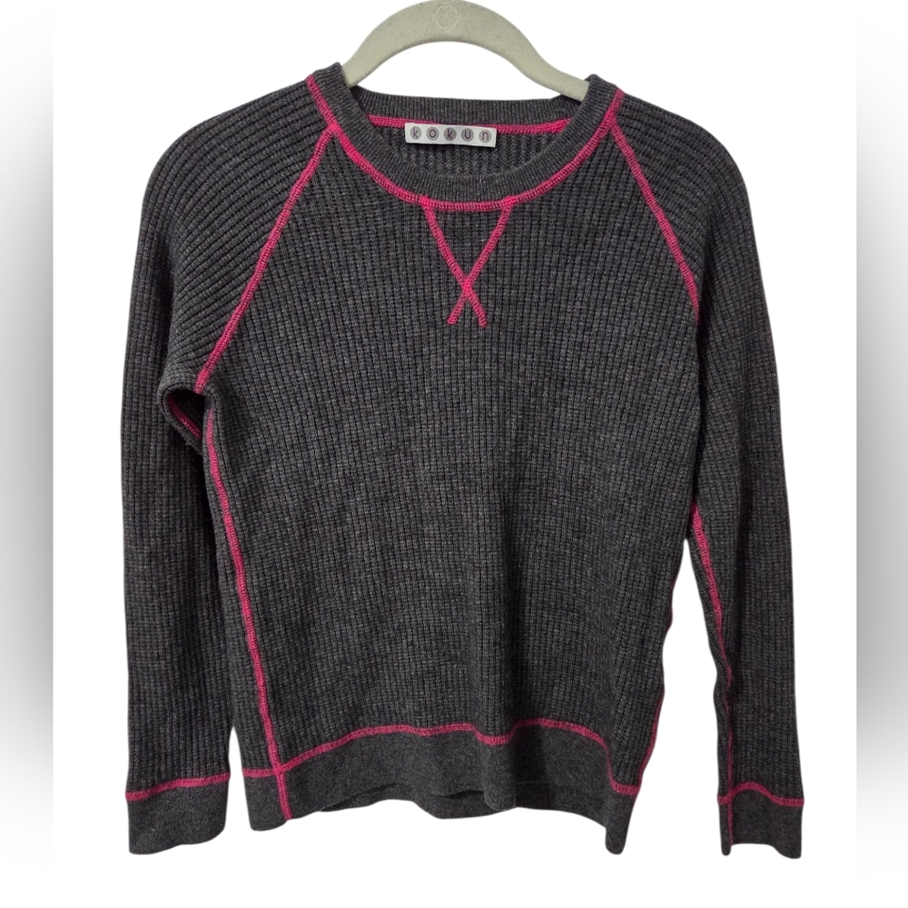 Kokun Sz Small Grey Wool Cashmere Blend Pullover Crew Neck Sweater Ribbed Trim